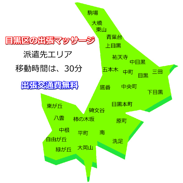 目黒区の出張マッサージの派遣先エリア