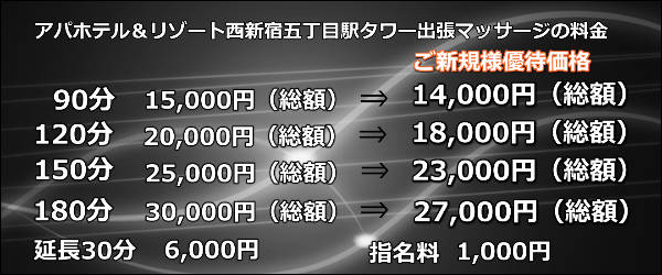 アパホテル＆リゾート西新宿五丁目駅タワー出張マッサージの料金