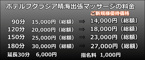 ホテルフクラシア晴海出張マッサージの料金