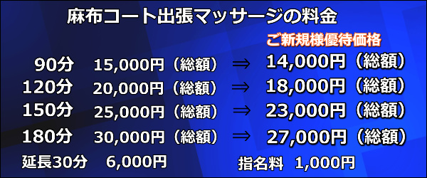【麻布コート】で出張マッサージの料金